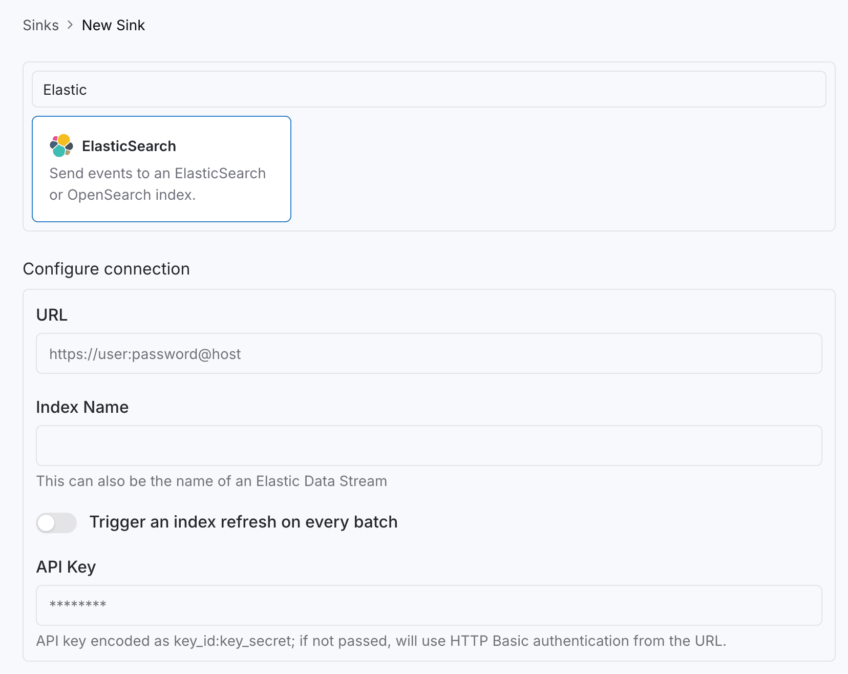 elasticsearch sink creation