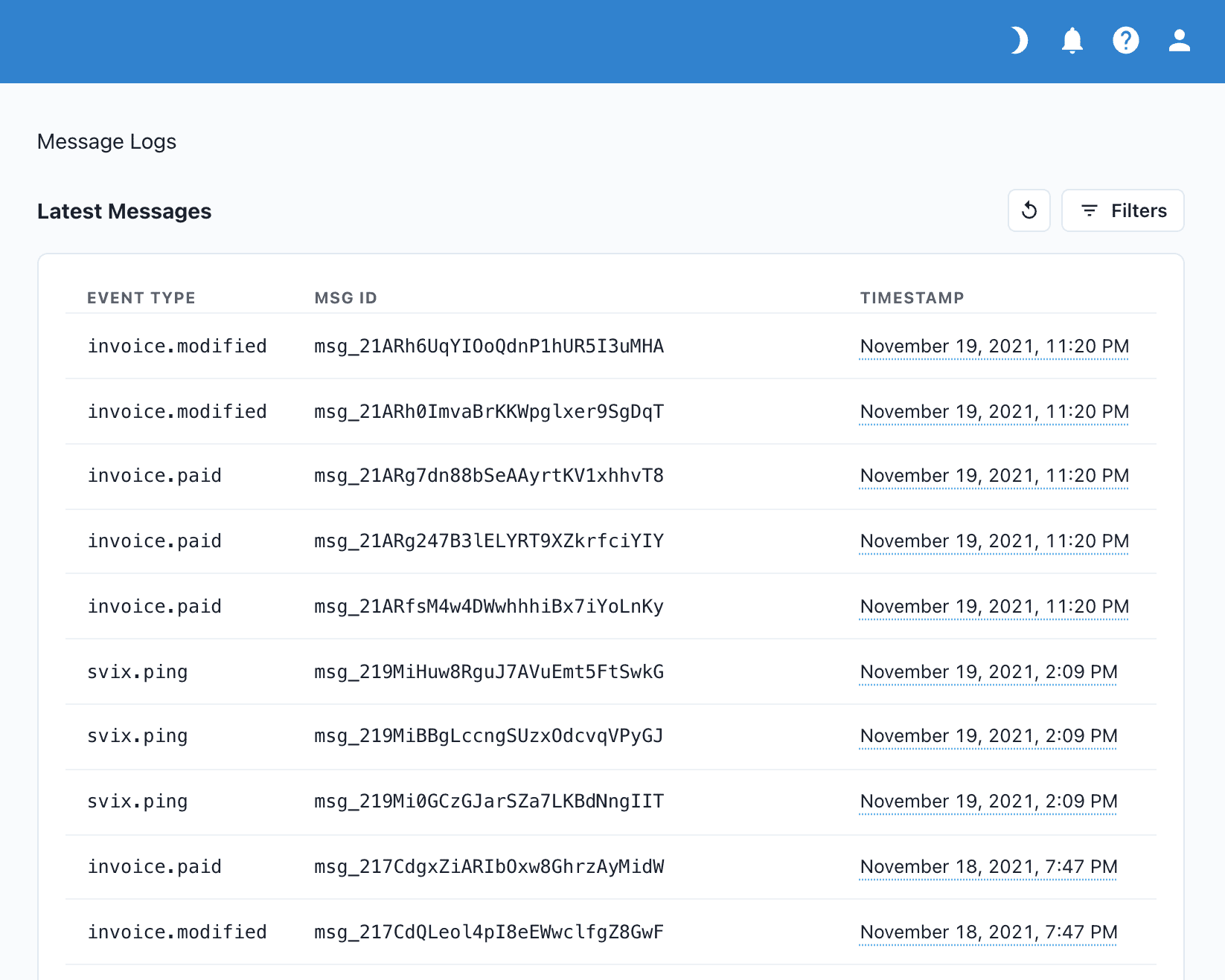 unfiltered message logs