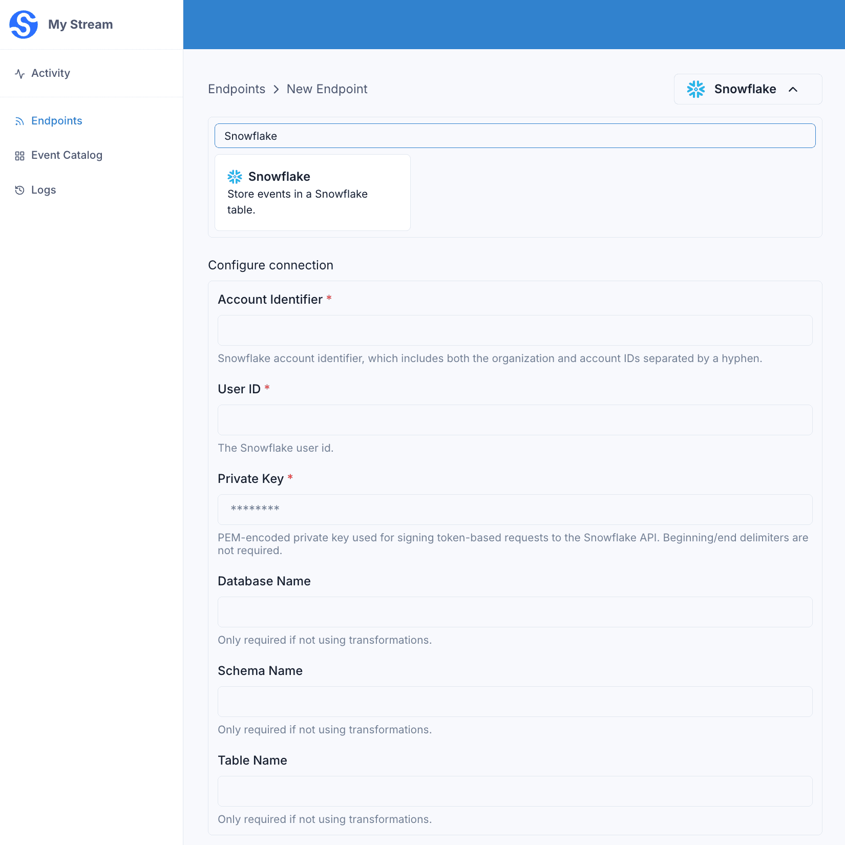 Snowflake Endpoint Create