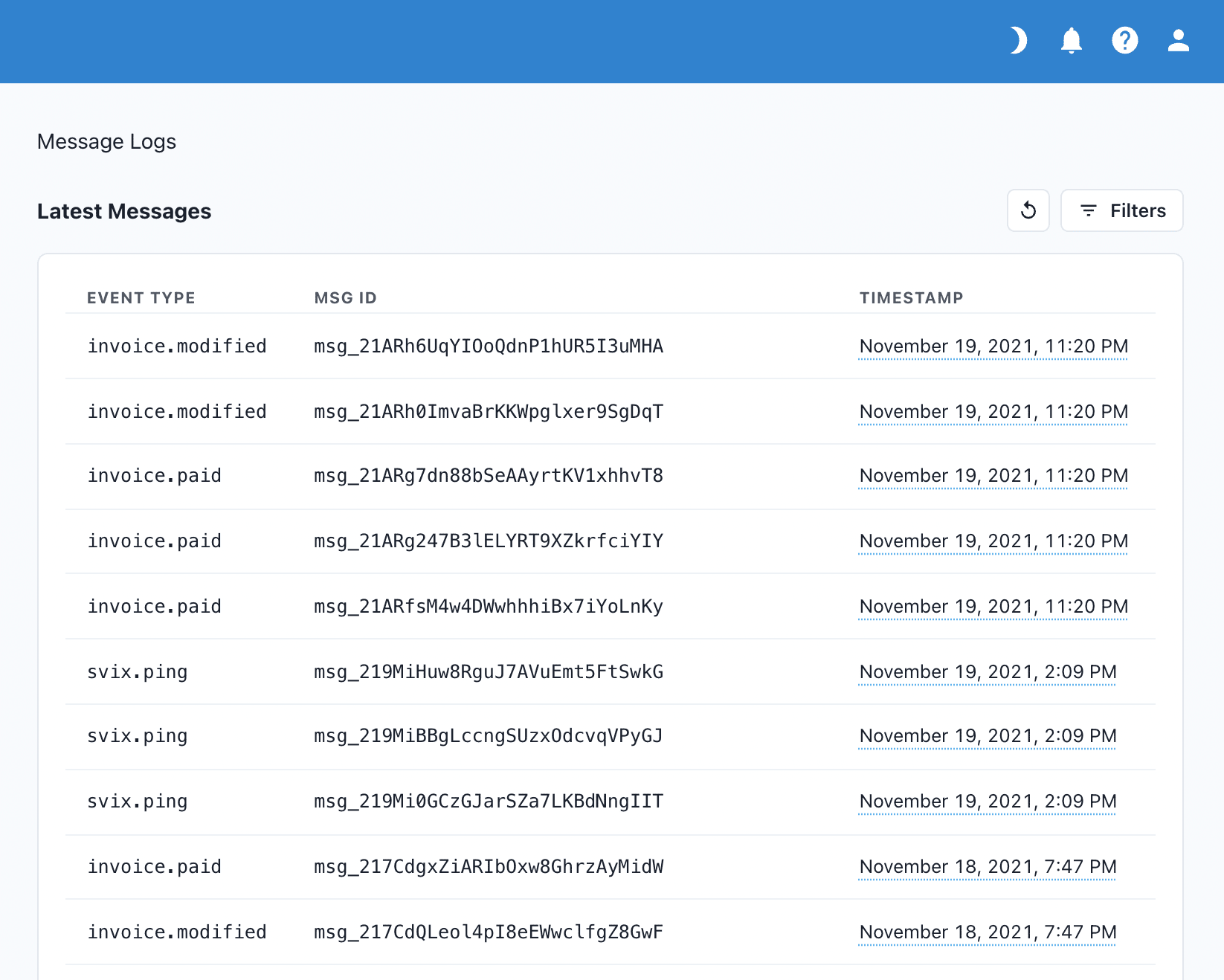 unfiltered message logs
