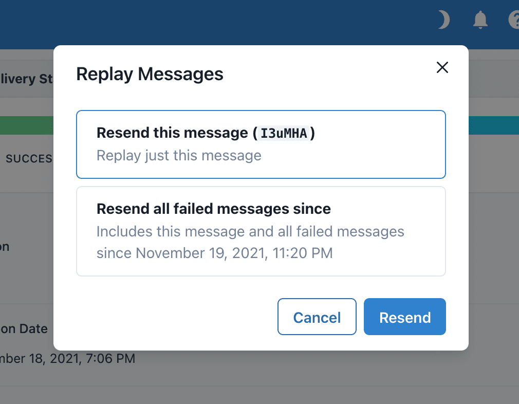 Replay messages dialog